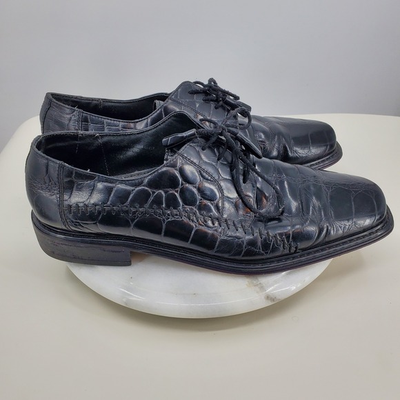 Giorgio Brutini Mens Black Croc Embossed‎ Leather Square Toe Oxford Shoes 12M main image 2